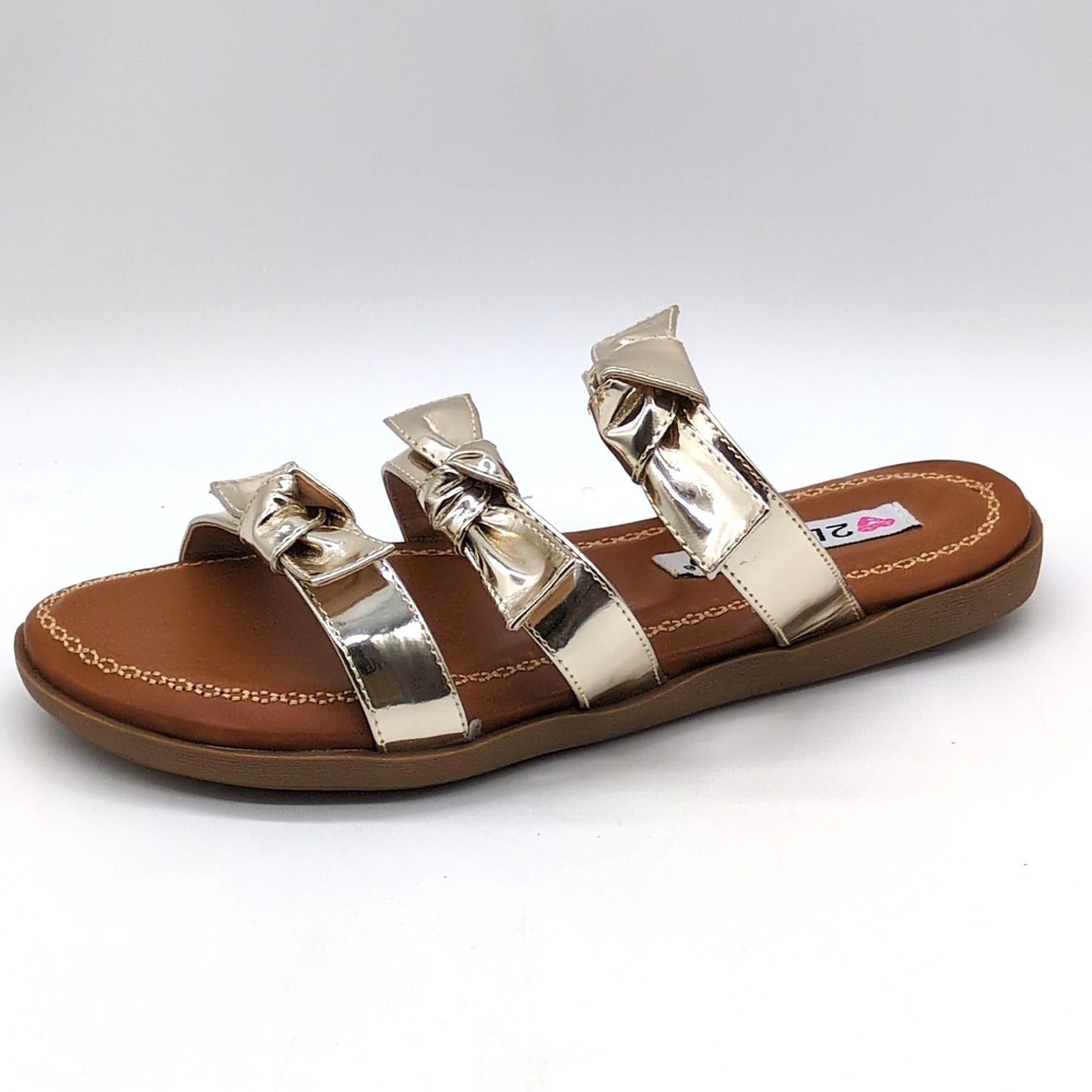 2 Lips Too Shoes Womens Too Donny Gold 7.5 Slide Sandals Bows Comfort Chic NEW